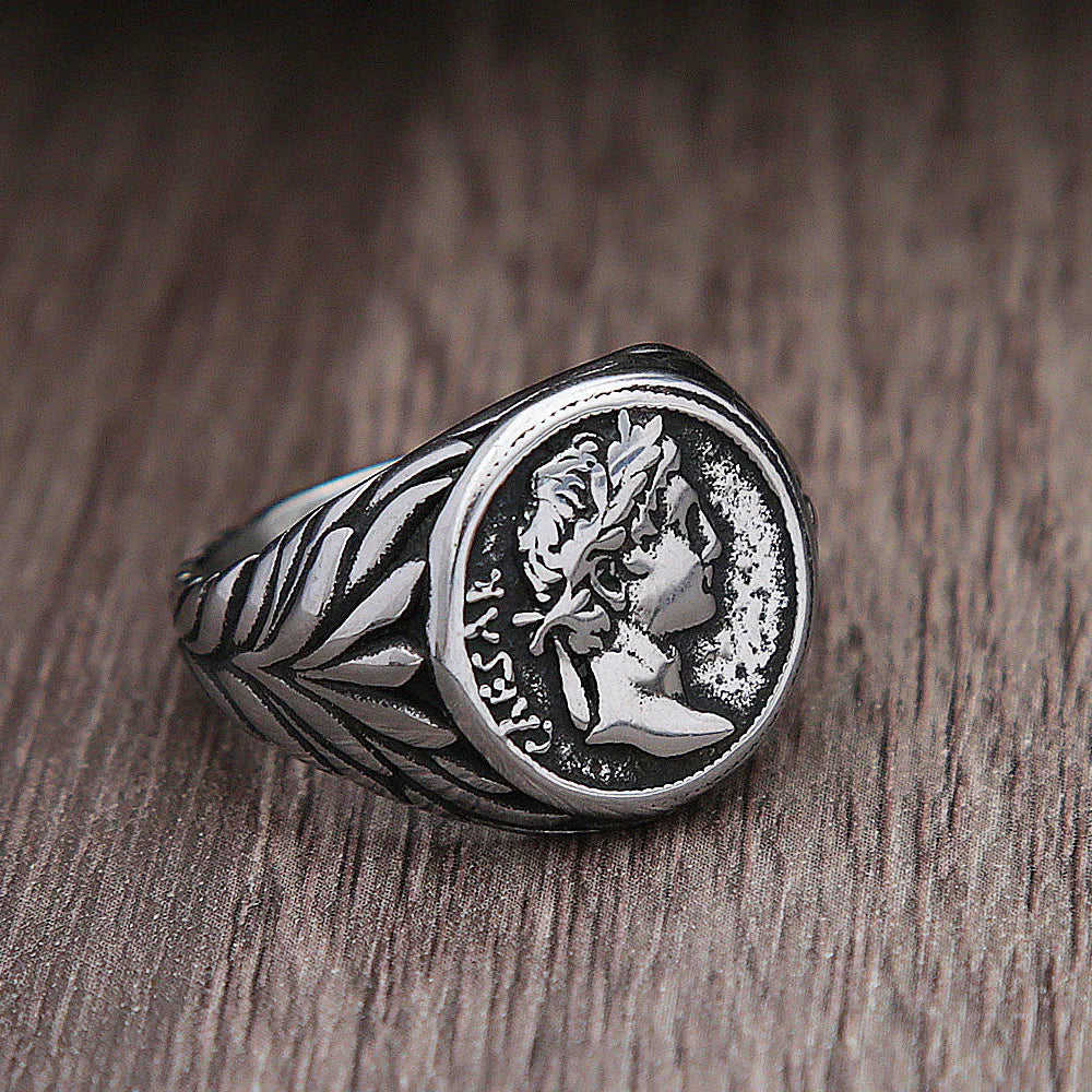Männer Vintage Römisches Reich Caesar Ringe Edelstahl Silber/Gold Farbe Münze Caesar Kopf Signet Männer Ringe Mode Schmuck