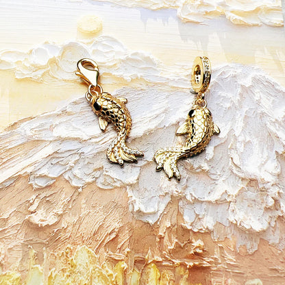 Goldener Koi-Anhänger im europäischen Stil, hochwertiges Sterlingsilber 925, Perlen, Glücksgeschenk für Damen und Herren