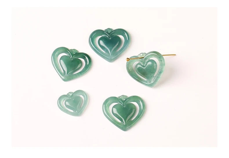 1 piece natural stone Guatemala jadeite carved heart shape emerald bead for jewelry making DIY necklace bracelet charms accessories