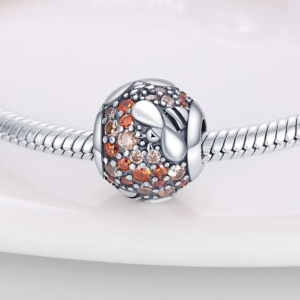Charms-Anhänger aus 925er-Sterlingsilber mit Bienenperlen und Zirkonia, passend für DIY-Armband-Halskette, Geschenk für Sie, Colgante Plata