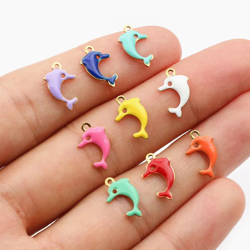 20 Stück Edelstahl Emaille Dolphin Lightning Moon Charms Anhänger für Ohrringe Armband Halskette DIY Schmuck Herstellung Zubehör