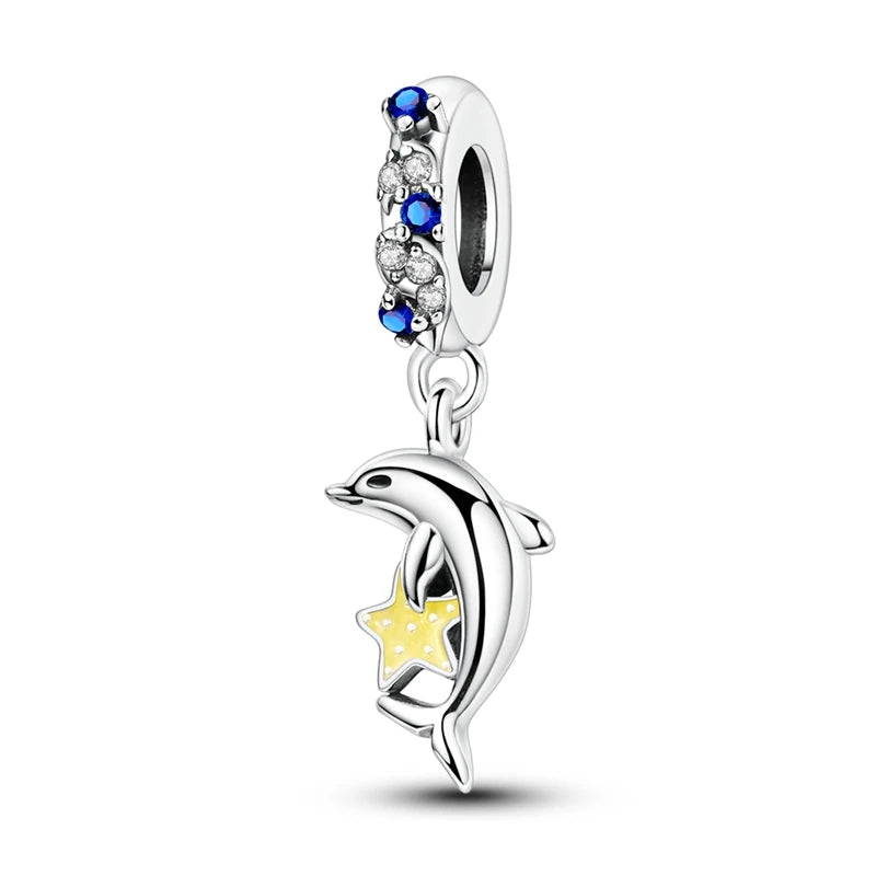 Beliebter Charm-Anhänger aus 925er-Sterlingsilber mit Delfin, sicherer Kette, Muschel und Qualle, passend für Armbänder, exquisites Strandparty-Geschenk