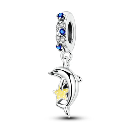 Beliebter Charm-Anhänger aus 925er-Sterlingsilber mit Delfin, sicherer Kette, Muschel und Qualle, passend für Armbänder, exquisites Strandparty-Geschenk