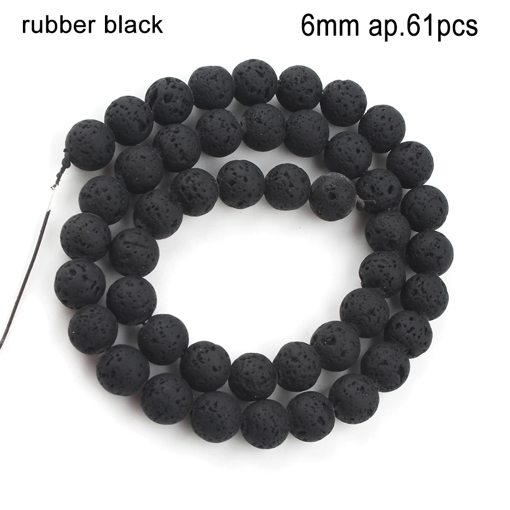 Schwarze vulkanische Lavagesteinperlen, Mineralperlen, Charms, Rohrwürfel, runde geometrische Formperlen für Schmuckherstellung, DIY-Armband