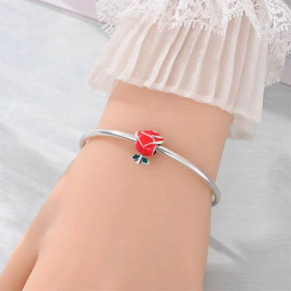Wunderschöner roter Anhänger aus 925er-Sterlingsilber mit Rosenherz, Krabbe, Feuerwerkskörper, für Mädchen und Jungen, passend für DIY-Armbänder, Halsketten, süße Geschenke