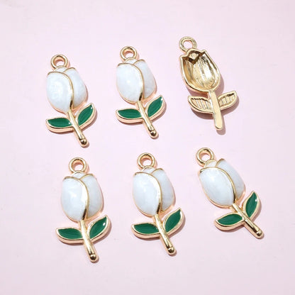 20 Stück 21x10mm Emaille Rose Blumen Anhänger Legierung Metall niedlich Blumen DIY Schmuck Herstellung Zubehör für Halsketten Ohrringe