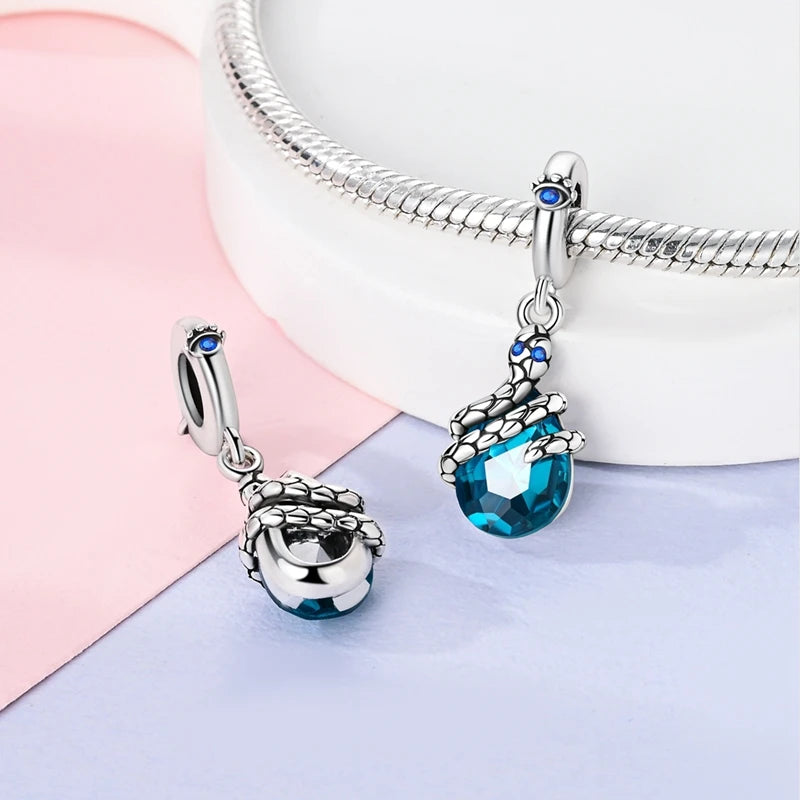 Neu im 925er-Sterlingsilber, Charms-Perlen, blaues Herz, Schlange, Delfin, Anhänger, Schmuck, passend für Original-925-Armbänder für Frauen, DIY-Geschenk
