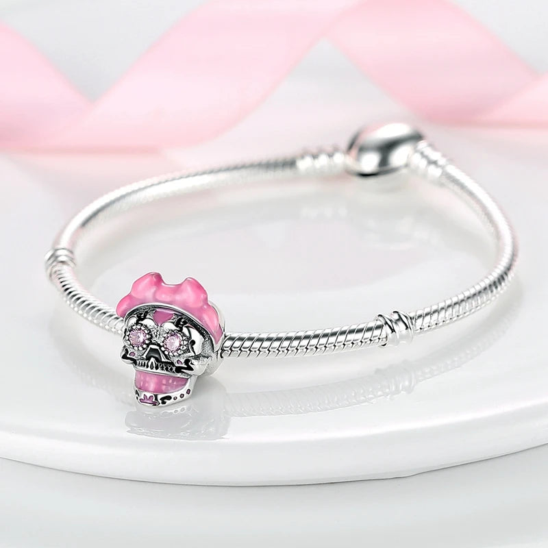 Charms aus 925er-Sterlingsilber, Perlen, Totenkopf, Apfel, baumelnd, passend für Original-Armbänder, DIY-Schmuck, Geschenke