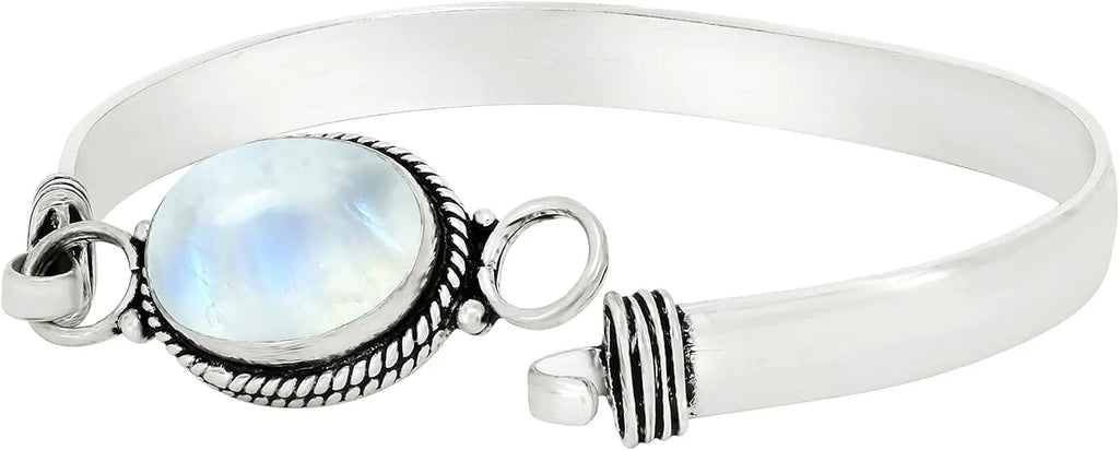 Vintage-Armreif aus 925er Silber, natürlicher ovaler Mondstein, handgefertigter Armreif mit Geburtsstein, Geschenke, edler Schmuck für Damen und Herren