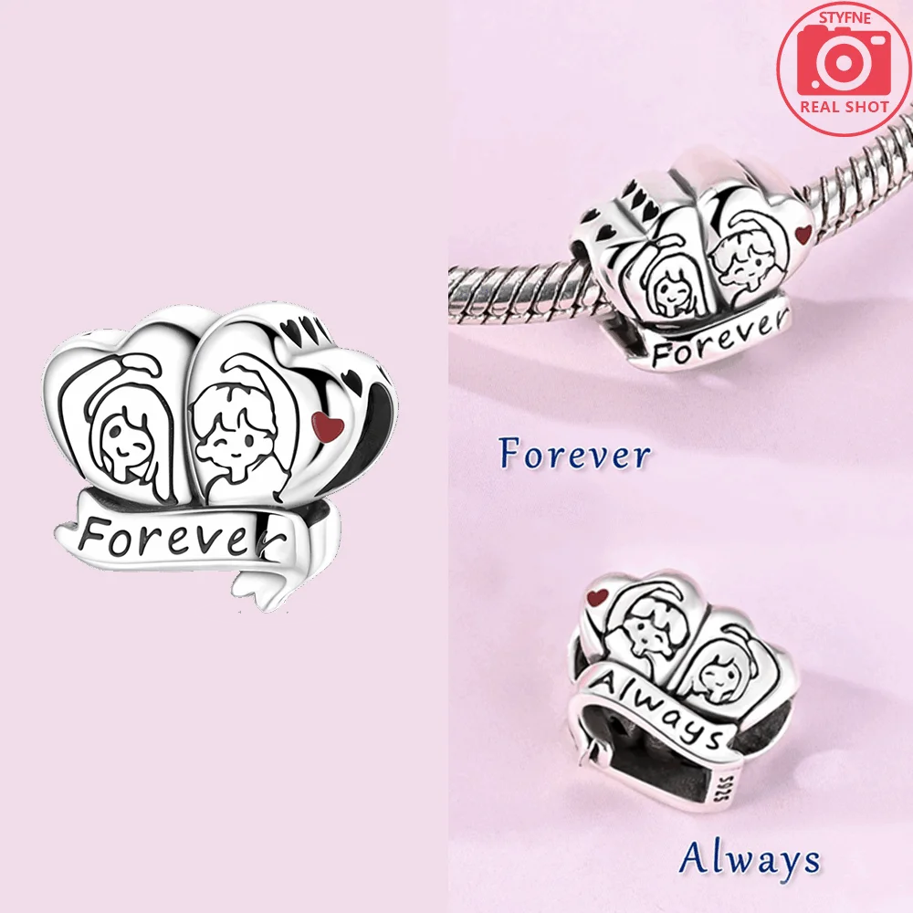 Charm-Anhänger aus 925er-Sterlingsilber, lila Herz, Mond, Planet, Perlen, passend für Charms, Silber, Original-Armband für Damen, Schmuck
