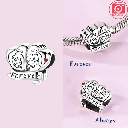 Charm-Anhänger aus 925er-Sterlingsilber, lila Herz, Mond, Planet, Perlen, passend für Charms, Silber, Original-Armband für Damen, Schmuck