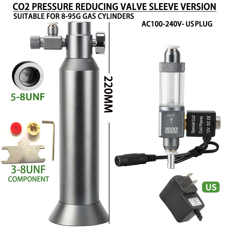 Aquarium DIY CO2 regulator Quick plug solenoid valve Bubble meter Metal sleeve base Fish tank CO2 pressure reducing valve set