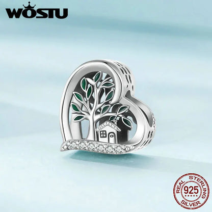 WOSTU Echt 925 Sterling Silber Herz Perlen Blume Retro Muster Charms Anhänger Fit Original DIY Armband Halskette Silber Schmuck