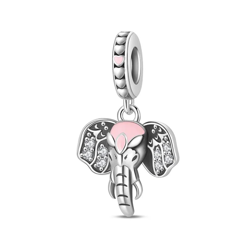 Heißer Verkauf 925er Sterlingsilber, bunter und funkelnder Elefant, baumelnder Charm für Armband, schöner Schmuck, Accessoires, Geschenke