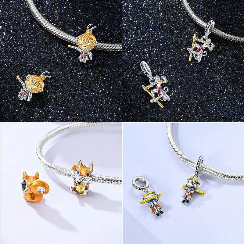 Exquisiter kleiner Affe aus 925er-Sterlingsilber, umarmender roter Herz-Anhänger, passend für Armbänder, Halsketten, Party-Paarung mit handgefertigten Geschenken