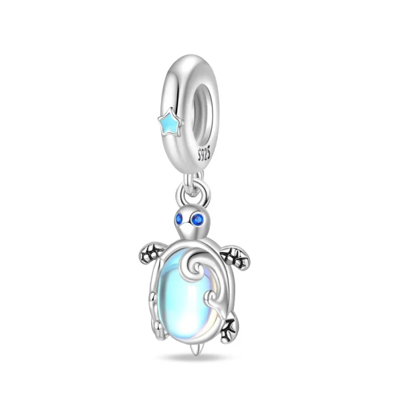 Exquisite Seestern-Perlen aus 925er-Sterlingsilber und vierblättriges Kleeblatt, baumelnder Charm für Armbänder und Halsketten, blaues romantisches Anhänger-Geschenk