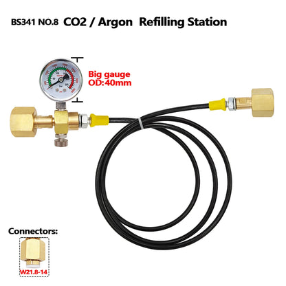 Nachfüllstation-Ladeadapter übertragen Stickstoff-Argon-CO2 von 40L-Flasche auf kleine Schweißtanks G5/8, W21.8-14, CGA320
