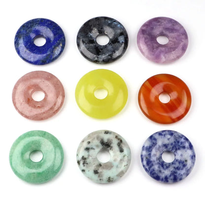 30 mm Donut-Naturstein, Heilkristall, Amethyst, Amazonit, Achat, Quarz, Edelstein für Kunsthandwerk, Zubehör, Glücksgeschenke