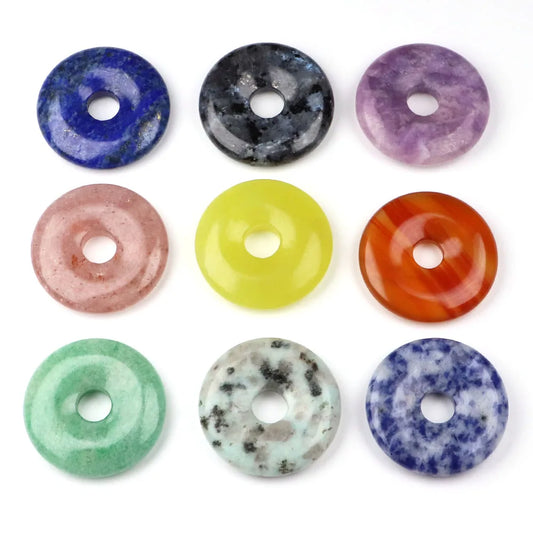 30 mm Donut-Naturstein, Heilkristall, Amethyst, Amazonit, Achat, Quarz, Edelstein für Kunsthandwerk, Zubehör, Glücksgeschenke