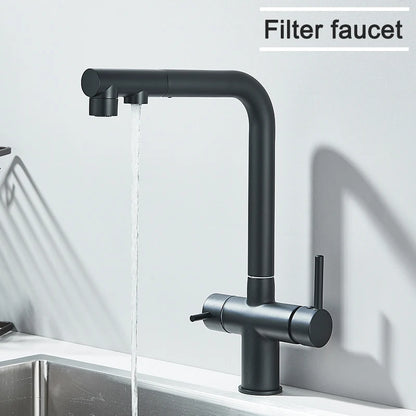 Rozin Wasserreiniger, Küchenarmatur, Schwarz, herausziehbarer flexibler Filter, Küchenarmaturen, Kran, Messing, 2-in-1-Mischbatterie für heißes und kaltes Wasser