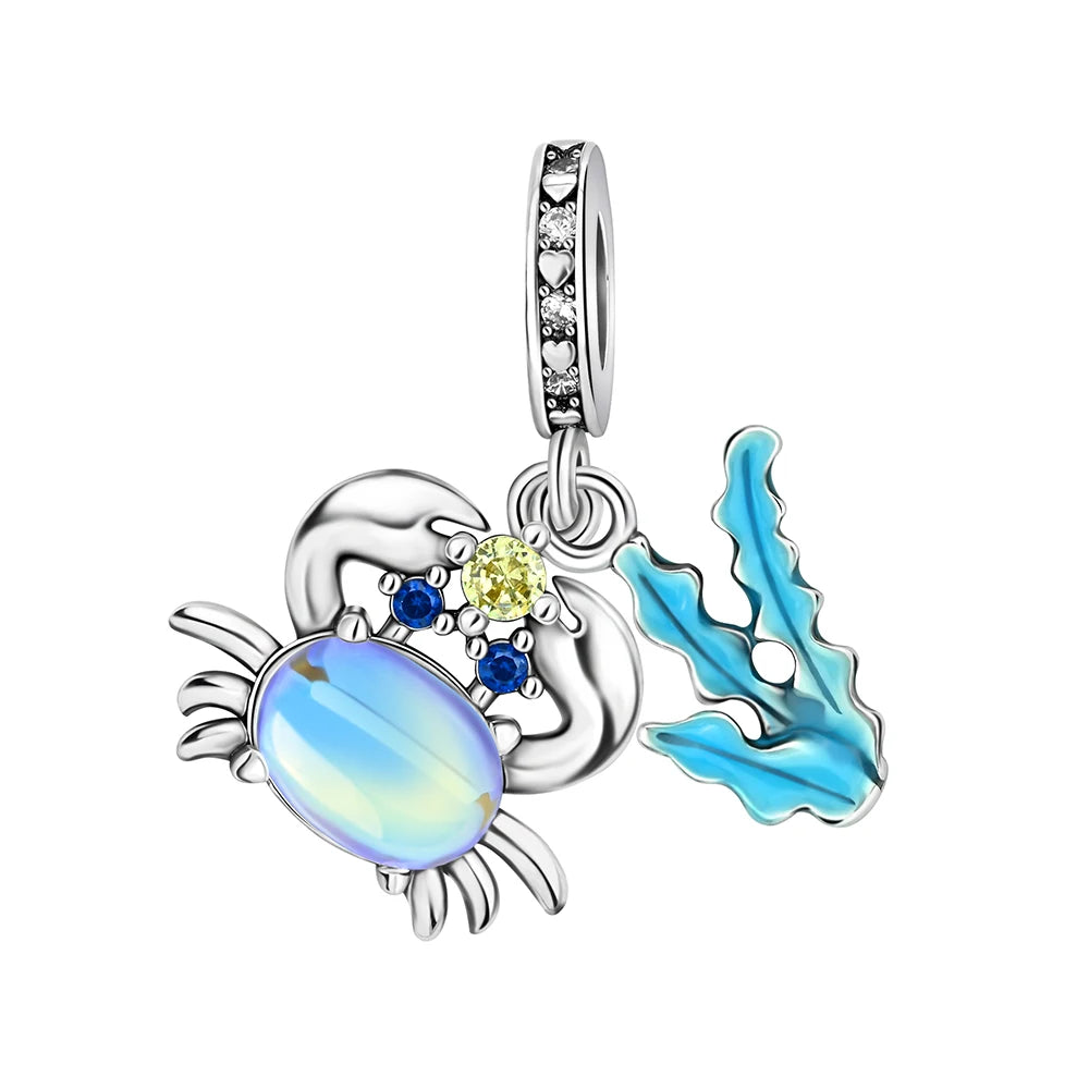 Ocean Series 925er Sterlingsilber, Wal, Schildkröte, kleiner Fisch, Qualle, Delfin, blauer Charm, passend für DIY-Armband, Halskette, Party-Schmuck