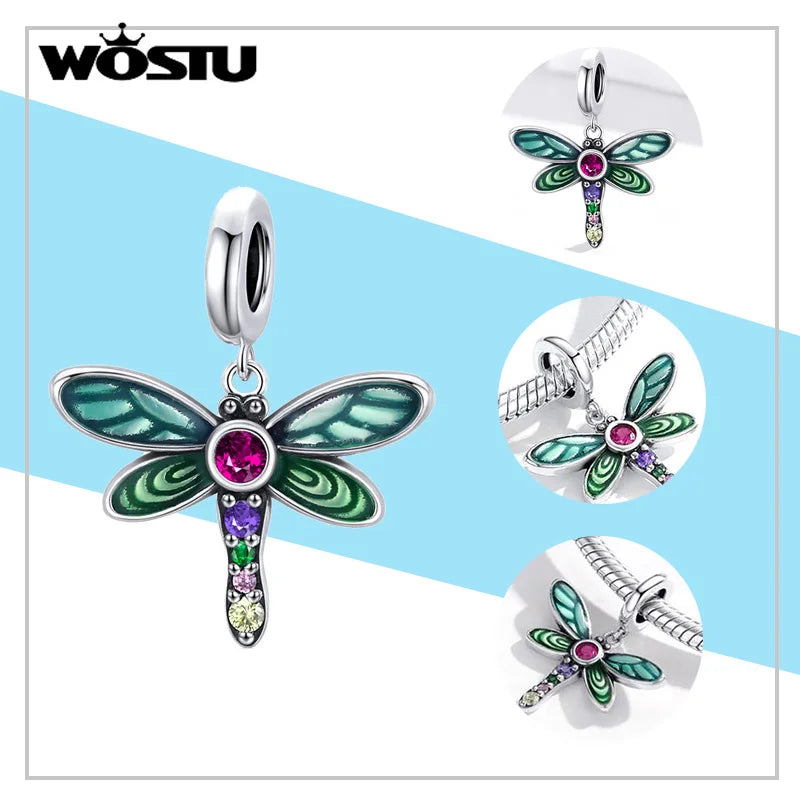WOSTU Mode Frühjahr Serie Charms Perlen Echt 925 Sterling Silber Blume Vogel Pendent Fit Original-DIY Armband Halskette Schmuck