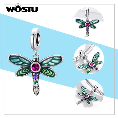 WOSTU Mode Frühjahr Serie Charms Perlen Echt 925 Sterling Silber Blume Vogel Pendent Fit Original-DIY Armband Halskette Schmuck