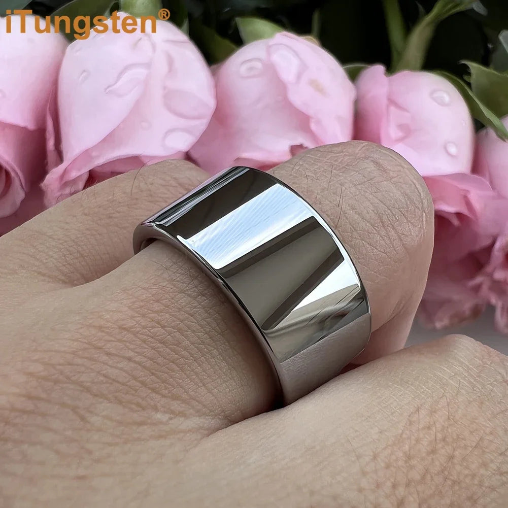 iTungsten 12mm Dropshipping Große Männer Ring Glänzende Wolfram Hochzeit Band Mode Schmuck Rohr Cut Poliert Komfort Fit