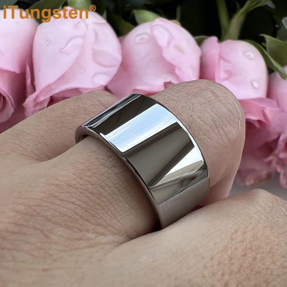 iTungsten 12mm Dropshipping Große Männer Ring Glänzende Wolfram Hochzeit Band Mode Schmuck Rohr Cut Poliert Komfort Fit