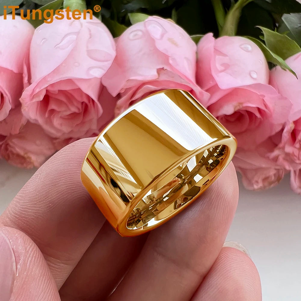 iTungsten 12mm Dropshipping Große Männer Ring Glänzende Wolfram Hochzeit Band Mode Schmuck Rohr Cut Poliert Komfort Fit