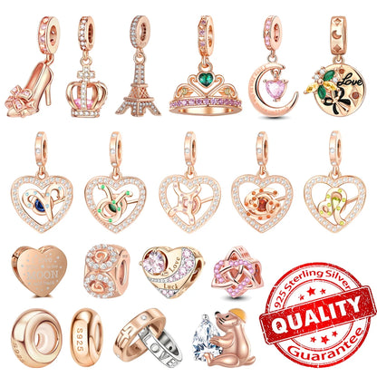 Roségold-Serie, 925er-Sterlingsilber, Zwölf Sternbilder, Halbmondkrone, High-Heel-Charm, passend für DIY-Armbänder, Halsketten, Geschenke