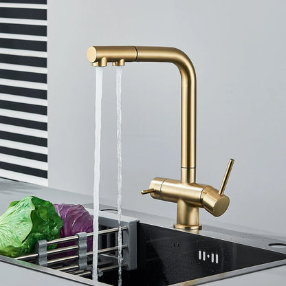 Chrom gefilterter Wasserhahn Messing Luftreiniger Küchenarmatur Doppelgriff Trinkwassergefäß Waschbecken Mischbatterie Torneira für die Küche