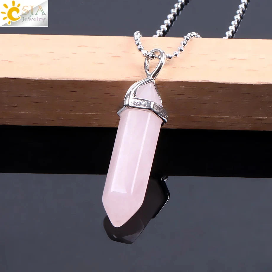 CSJA Sechseckige Kugel Kristall Halsketten Natürlicher Edelstein Quarz Halskette Anhänger Chakra Amethysten Rosa Quarz Lapislazuli G957