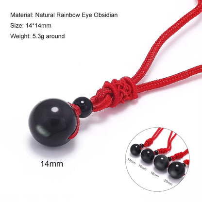 Halsketten und Anhänger aus Naturstein für Damen und Herren, schwarzer Obsidian, Regenbogenaugenperlen, Kugeltransfer, Lucky Love