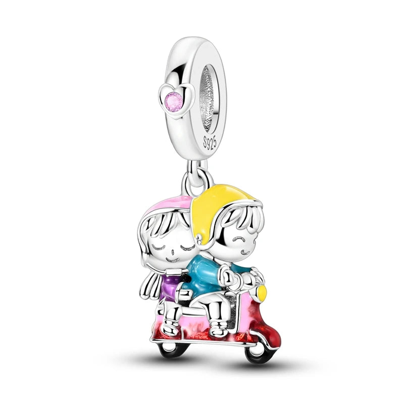 2025 heißer Verkauf Charms Perle 925 Sterling Silber Fahrrad Blume Kinderwagen Anhänger Fit Armreif Armband Halskette DIY Schmuck