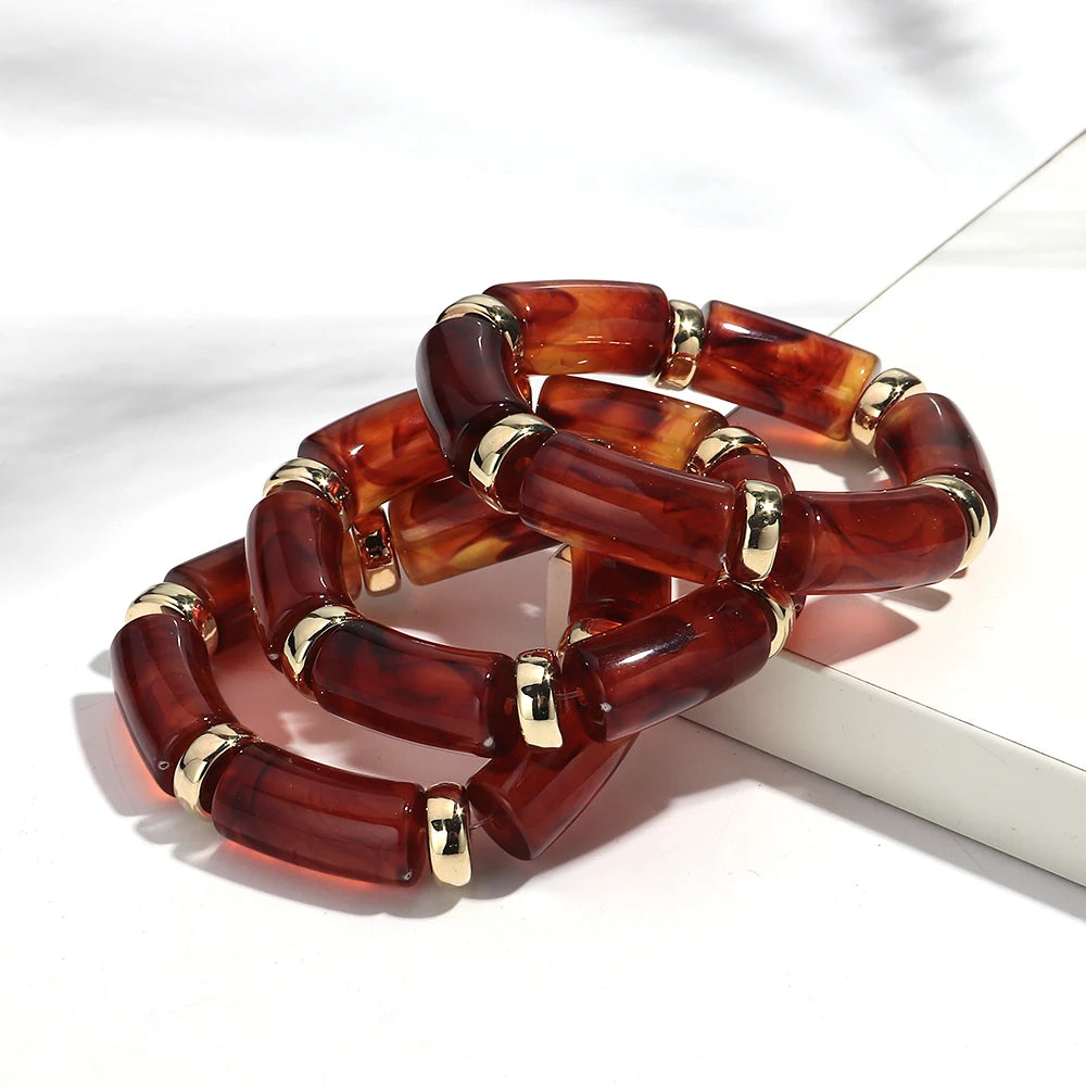 Retro Bernstein Unregelmäßige Geometrische Acryl Armbänder für Frauen Boho Statement Harz Stapelbare Armband Armreif Paar Schmuck Geschenke