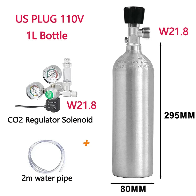 CO2-Zylinderflasche 1L mit Regler, Magnetventil, Sauerstoffgenerator für Aquarien, DIY-Blasenzähler-Steuerungssystem