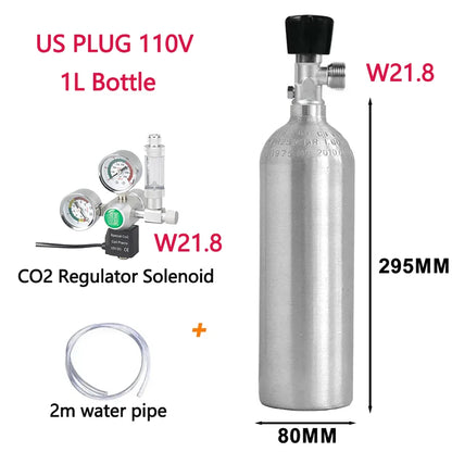CO2-Zylinderflasche 1L mit Regler, Magnetventil, Sauerstoffgenerator für Aquarien, DIY-Blasenzähler-Steuerungssystem