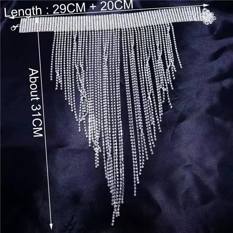 Neue Lange Kette Strass Quaste Choker Halsketten für Frauen Braut Aussage Halskette Hochzeit Kristall Schmuck Kragen Choke