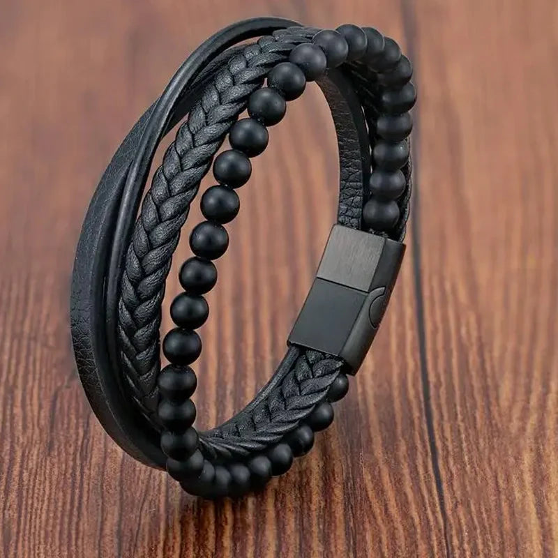 Charm Braid Rope Bracelet For Men Stainless Steel Magnetic Buckle Genuine Leather Bracelets &amp; Bangles Male Female Jewelry