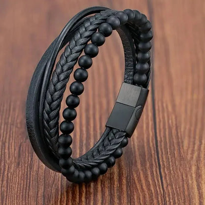 Charm Braid Rope Bracelet For Men Stainless Steel Magnetic Buckle Genuine Leather Bracelets &amp; Bangles Male Female Jewelry