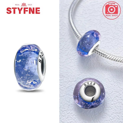 Echtes Sterlingsilber 925, Blumen-Charms, Glas, neue Original-Perle, bunt, Murano, passend für Original-Armbänder, DIY für Frauen, Schmuck, Geschenke