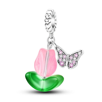 Blumen-Charms aus 925er Silber, Sonnenblumen-Tulpen-Anhänger, passend für Original-Pan-Armbänder zur Herstellung von Schmuck