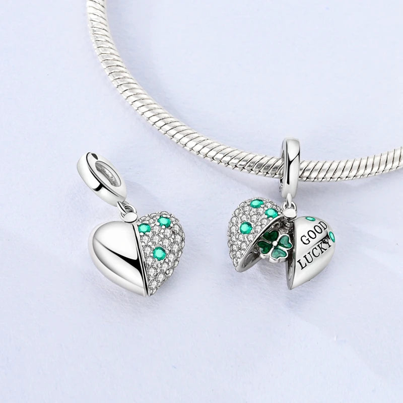 925er Sterlingsilber, grüne Charms, Perlen, vierblättriges Kleeblatt, baumelnd, für Frauen und Mädchen, Original-Armband, DIY-Schmuck, Geschenke