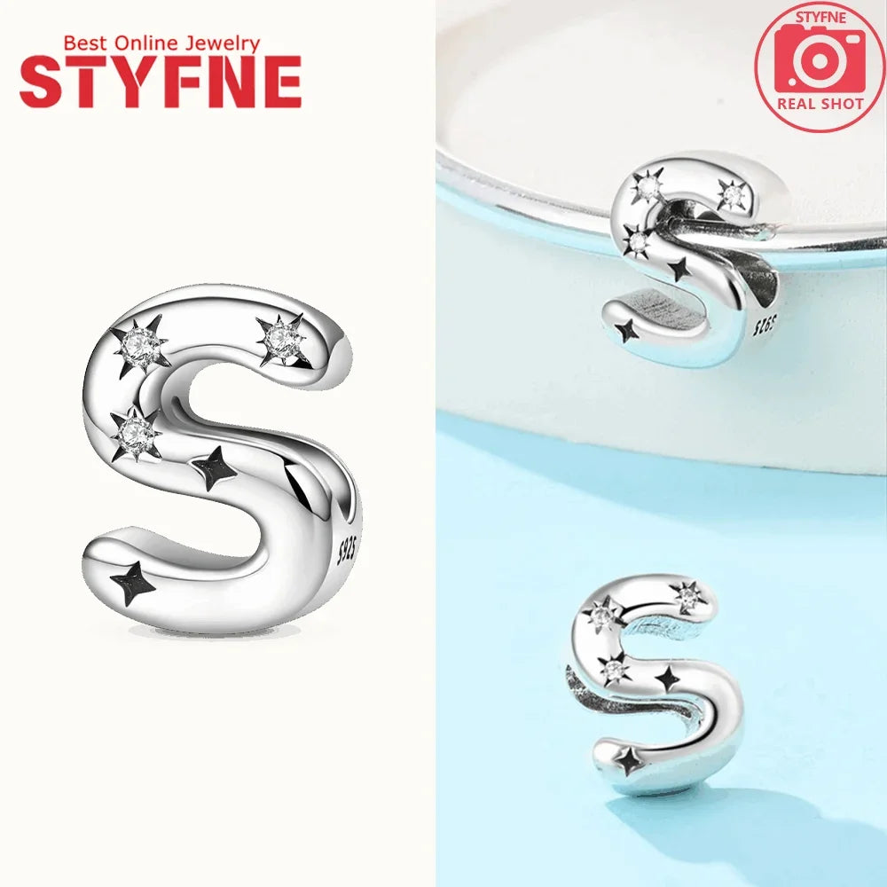 Charms aus 925er Silber, Buchstaben-Serie, Sternenlicht-Buchstaben, glänzende Zirkon-Perlen, passend für Armbänder, Zubehör, Schmuckherstellung, edler Schmuck, Geschenk