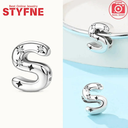 Charms aus 925er Silber, Buchstaben-Serie, Sternenlicht-Buchstaben, glänzende Zirkon-Perlen, passend für Armbänder, Zubehör, Schmuckherstellung, edler Schmuck, Geschenk