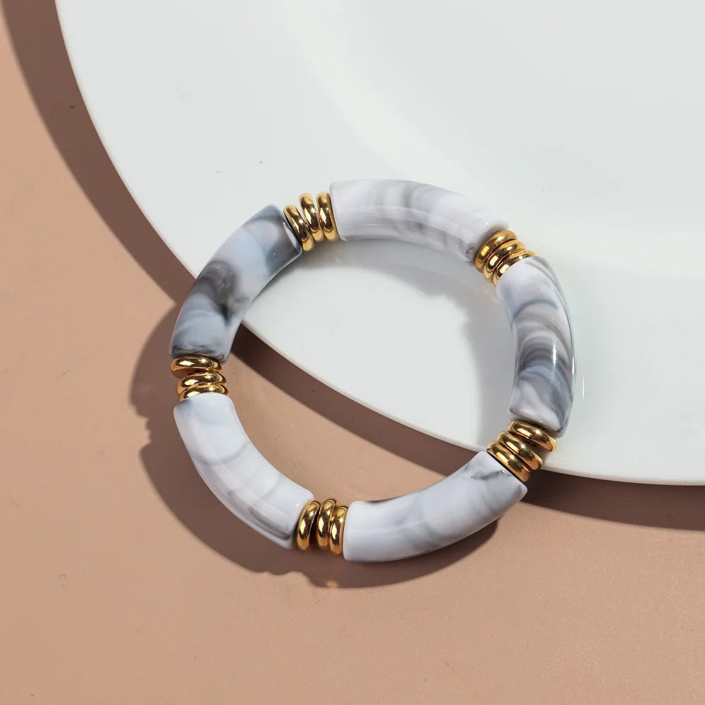 Vintage Chunky Bamboo Elbow Acrylic Bracelets for Women Men Rock Punk Stretch Large Curved Tube Stacking Bangle Couple Jewelry Gifts