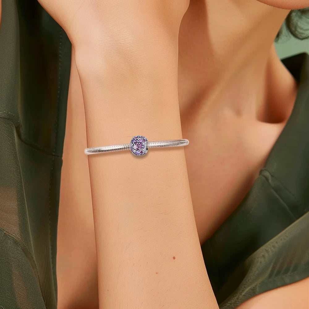 Lila Serie 925 Sterling Silber Traubenblüten Weinflasche Lebensbaum Tulpen Schnur-Dekoration Passend für DIY Armband Halskette Geschenk