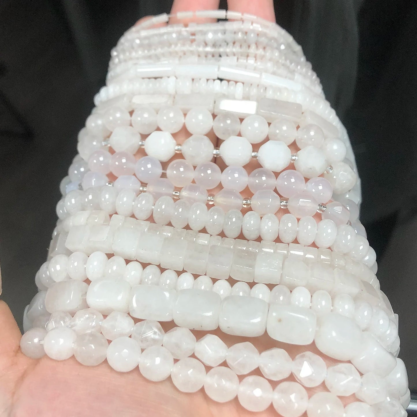 44 Arten weiße Chalcedon-Jade-Achat-Perle, Naturstein, Rondelle-Würfel, facettierte lose Perlen für Schmuckherstellung, Armbänder, Zubehör