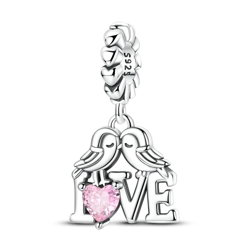 925 Sterling Silber Original Charms Perle CZ Zirkon Liebe Mama Rosa Herz Anhänger Passend für Armband DIY Damen Schmuck Geschenk für Freundin